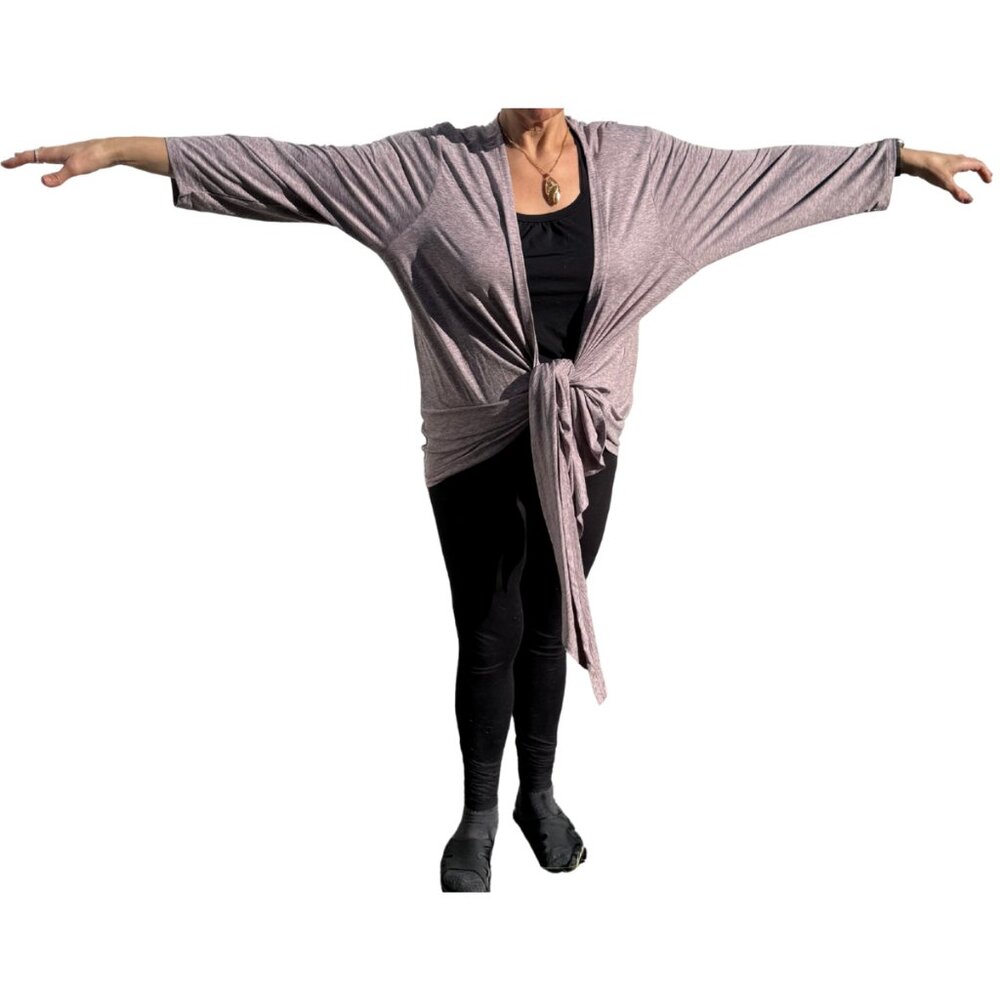 NEW Zuda Heathered Gray Wrap Cardigan 2X Tie Front Dolman Sleeve Athleisure